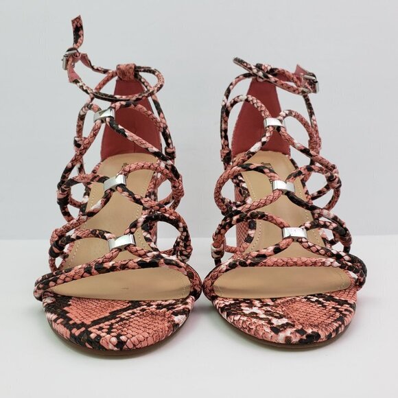Just Fab All Eyes On Me Womens 7.5 Coral Snake Strappy Dress 3.75" Heel Sandals - Picture 6 of 12